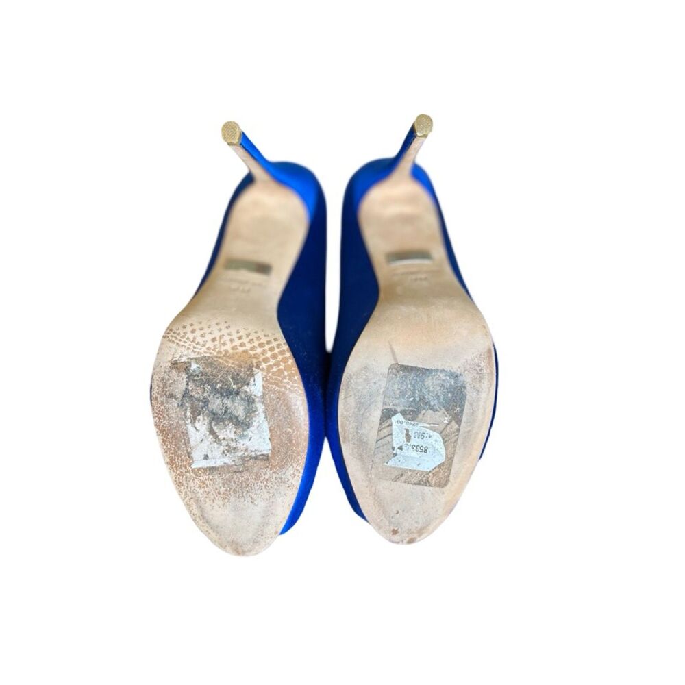 Electric blue satin 4 inch stiletto pumps with crystal brooch - Picture 6 of 6